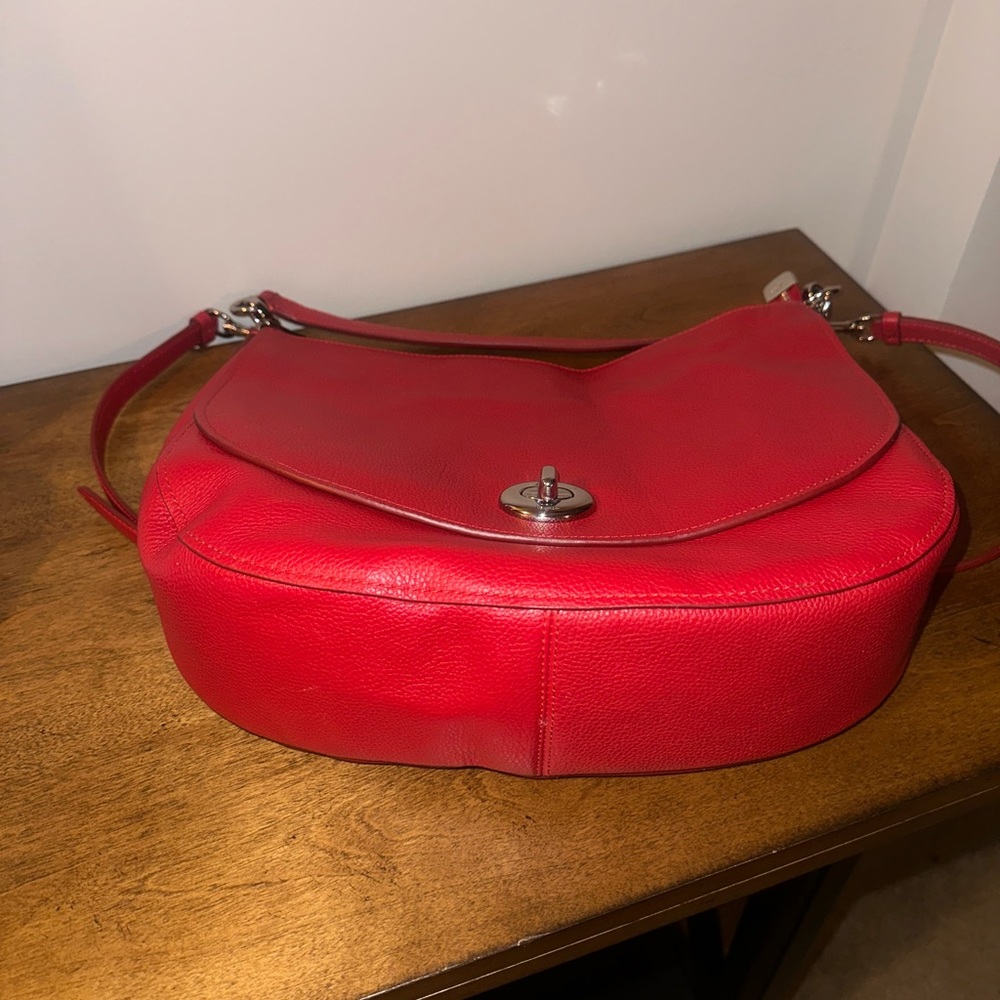 Coach Pebble Leather Turnlock Hobo Crossbody Bag- RED - Picture 2 of 16